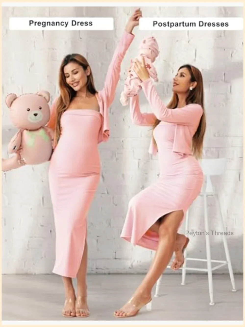 2 Piece Maternity Dress Cardigan Set, Strapless Bodycon Maxi Tube Dress, Baby